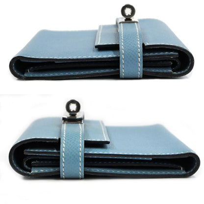 Hermes Kelly Wallet Compact Tri-fold Wallet Blue Jean Silver Hardware