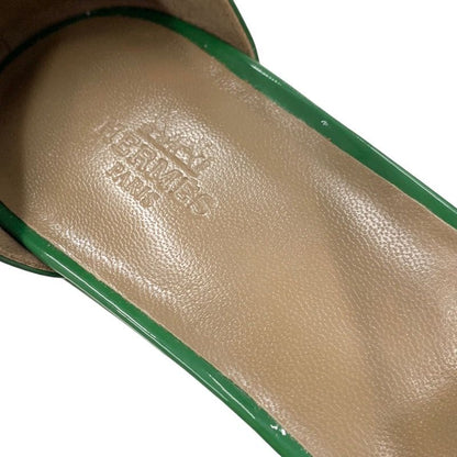 Hermes Ilana Sandals Shoes Patent Green Wedge Sole Espadrilles
