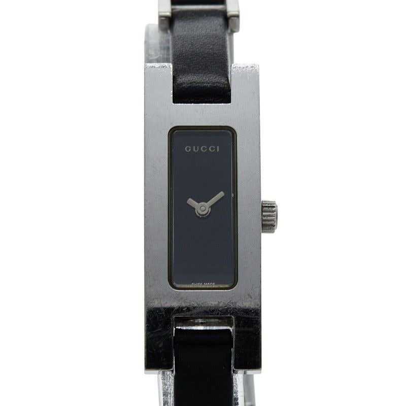 Gucci 3900 L Silver Black Stainless Steel Leather