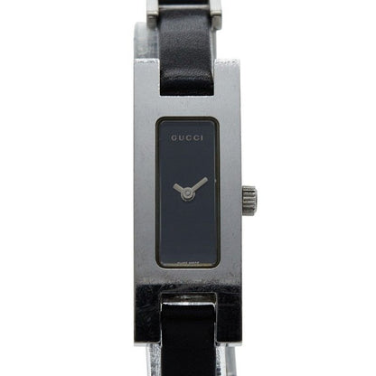 Gucci 3900 L Silver Black Stainless Steel Leather