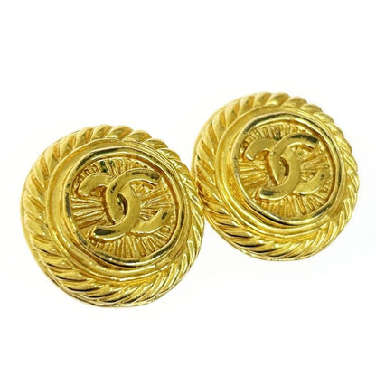 Chanel GP 93p Coco Mark Round Earrings Ladies Gold 369973 Earrings