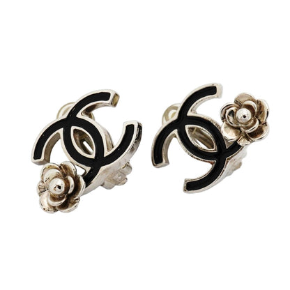 Chanel Earrings CC Logo Camellia Metal Silver Black Cles Diss — view 2