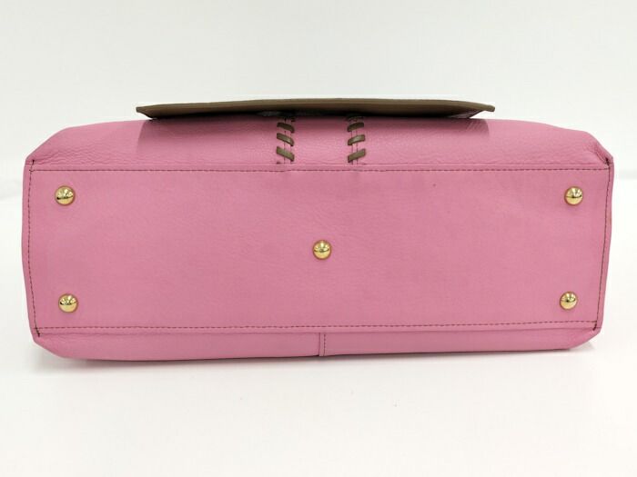 YVES Saint Laurent Neo Double Reversible Tote Bag Leather Pink Brown 284650