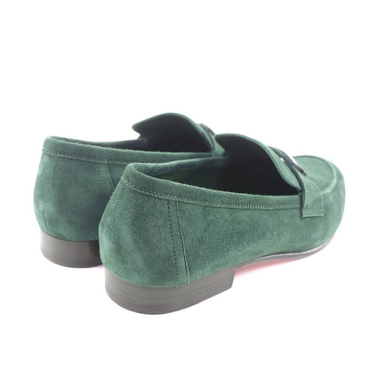Hermes Suede Leather Constance Loafers Flat Shoes Green — view 2