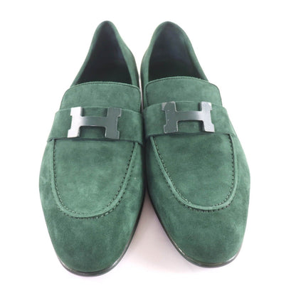 Hermes Suede Leather Constance Loafers Flat Shoes Green — view 3