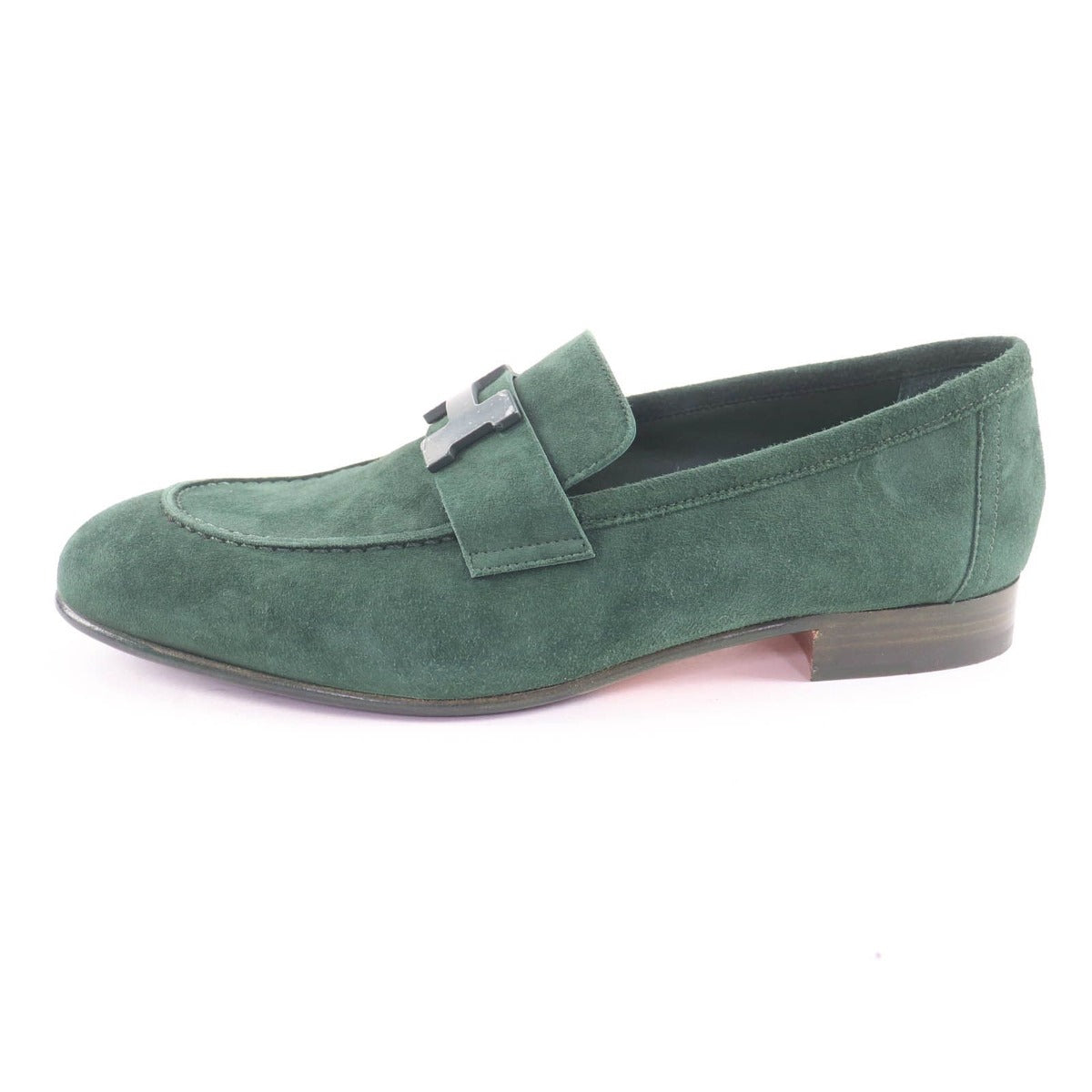 Hermes Suede Leather Constance Loafers Flat Shoes Green — view 4
