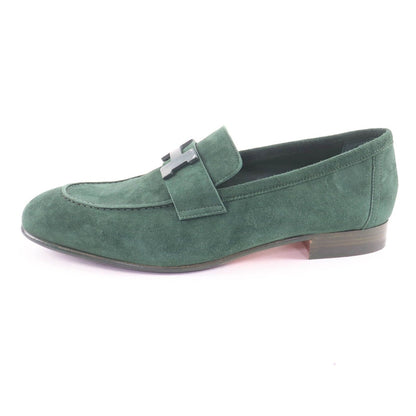 Hermes Suede Leather Constance Loafers Flat Shoes Green — view 4