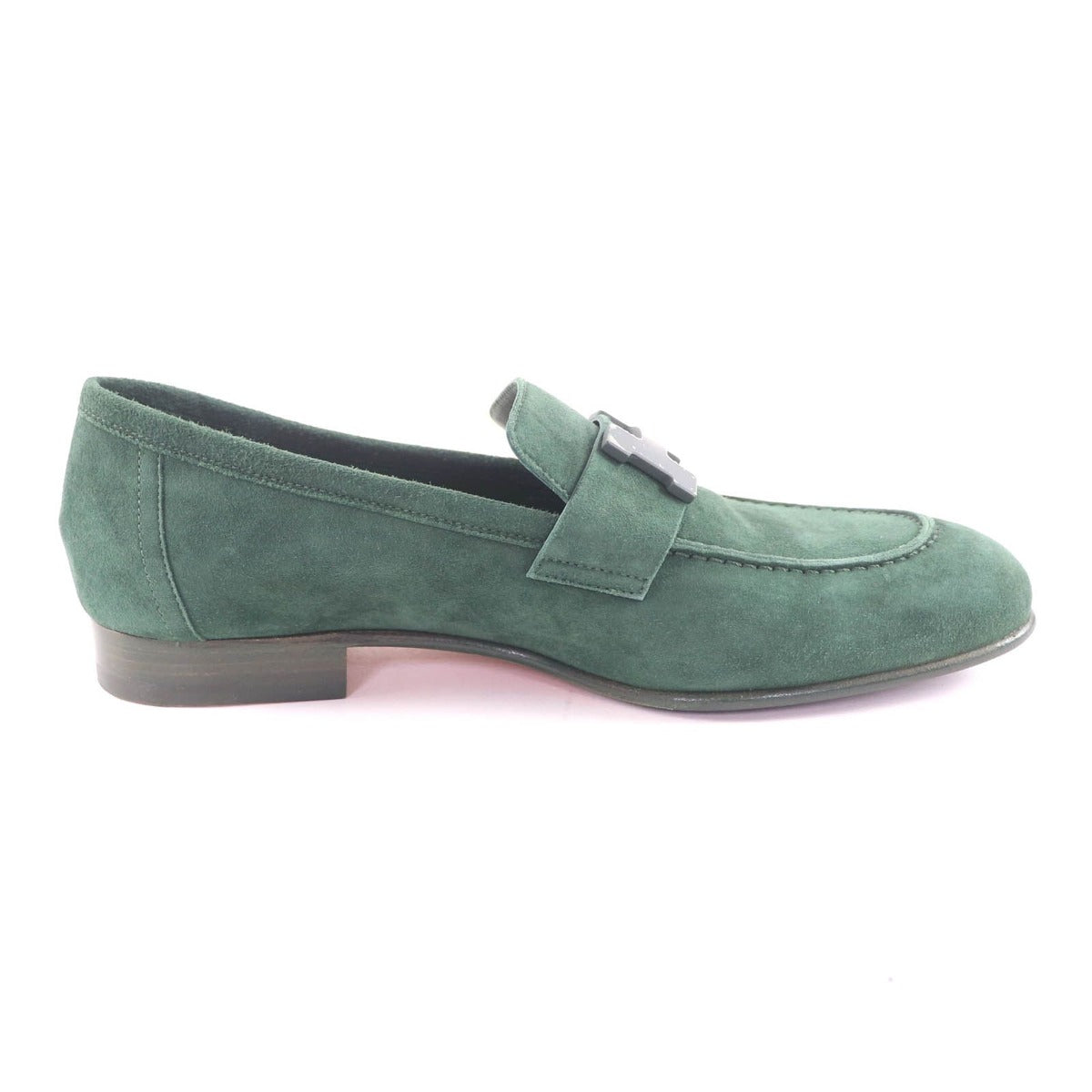 Hermes Suede Leather Constance Loafers Flat Shoes Green — view 5
