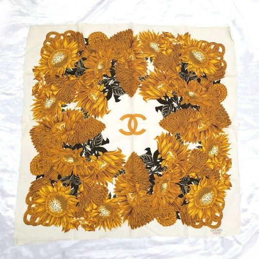 Chanel Scarf Large Sunflower CC Logo Silk