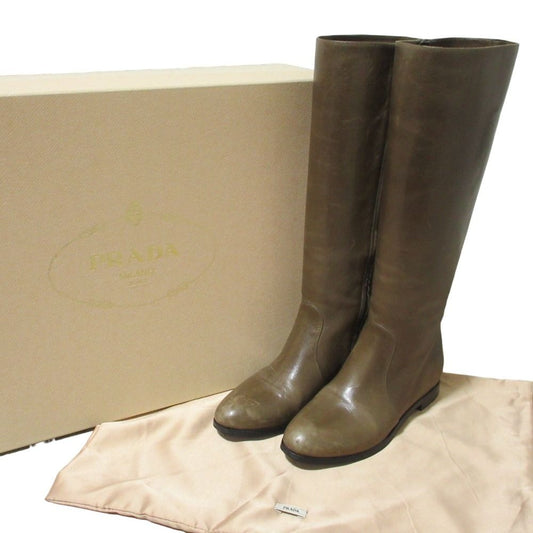 Prada Leather Long Boots 36 Brown