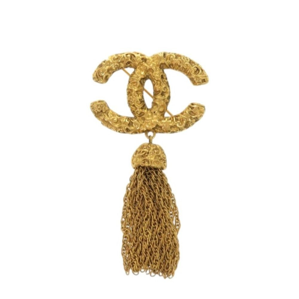 Chanel Lava CC Logo Fringe Brooch Metal Gold