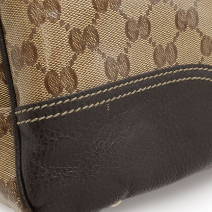 Gucci Sherry Boston Bag Handbag Coated Canvas Leather Khaki Beige Dark Brown