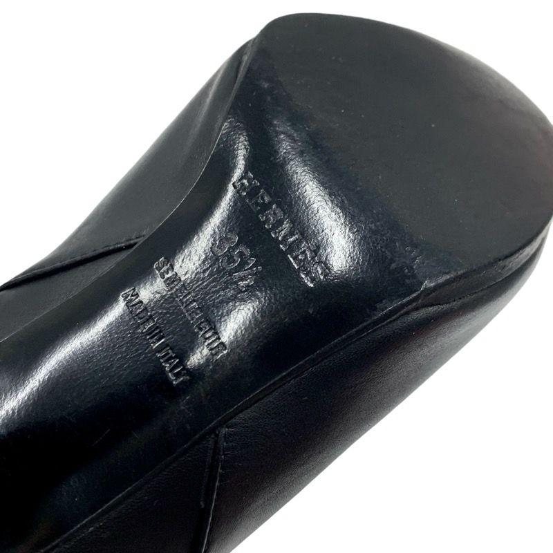 Hermes Boots Short Boots Shoes Leather Black Silver Kelly Hardware