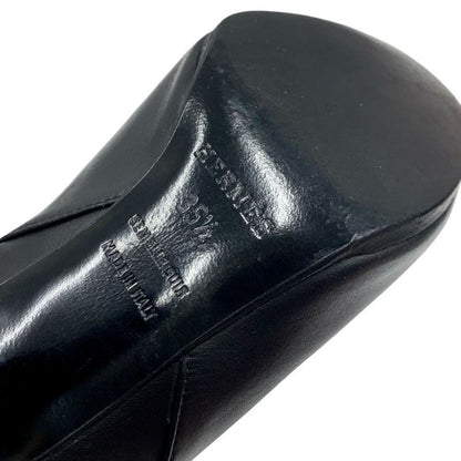 Hermes Boots Short Boots Shoes Leather Black Silver Kelly Hardware