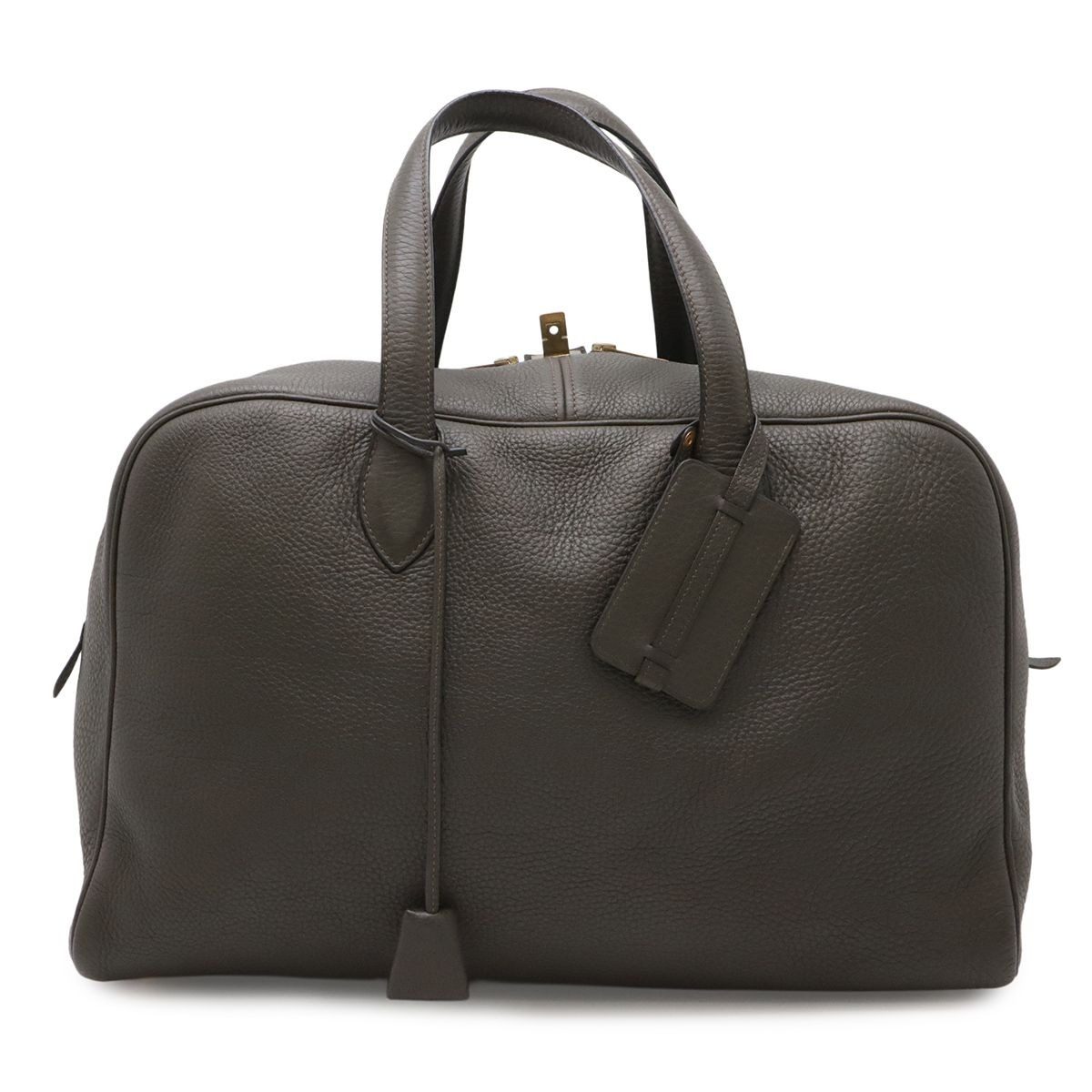 Hermes Victoria 43 Boston Bag Travel Purse Taurillon Clemence Leather Dark Olive