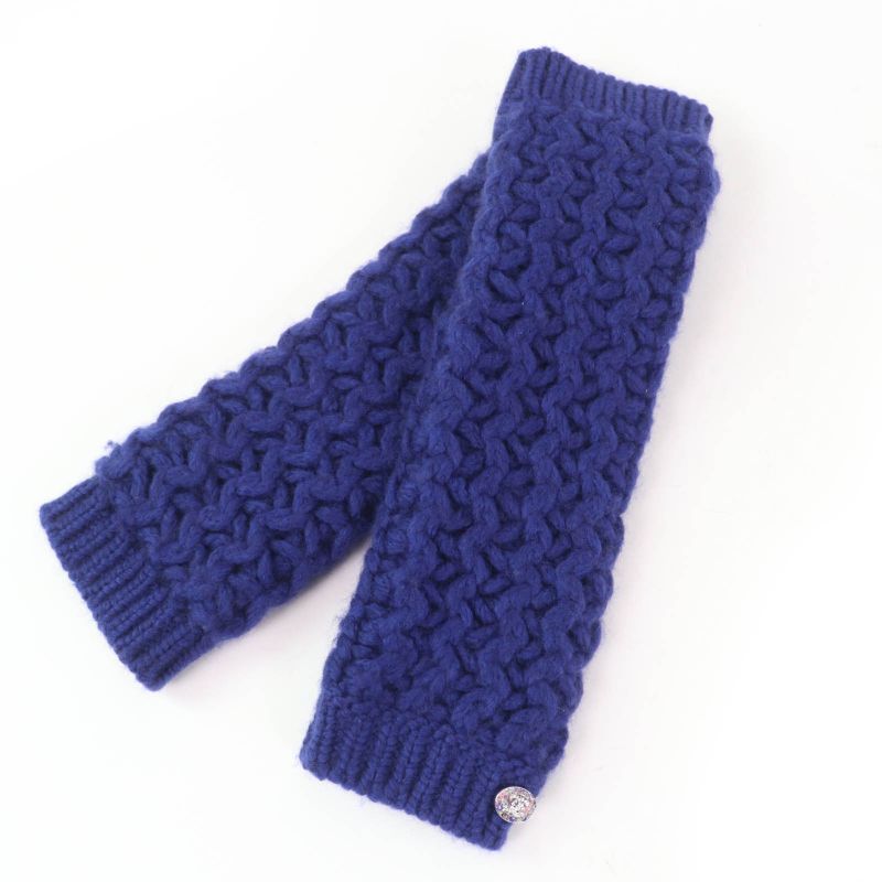 CHANEL P72987k10476 Knit Neck Warmer/arm Warmer 2-piece Set With Coco Mark Blue