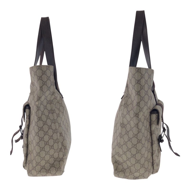 Gucci Beige Brown Silver Hardware GG Supreme Canvas/leather 141196 Tote Bag