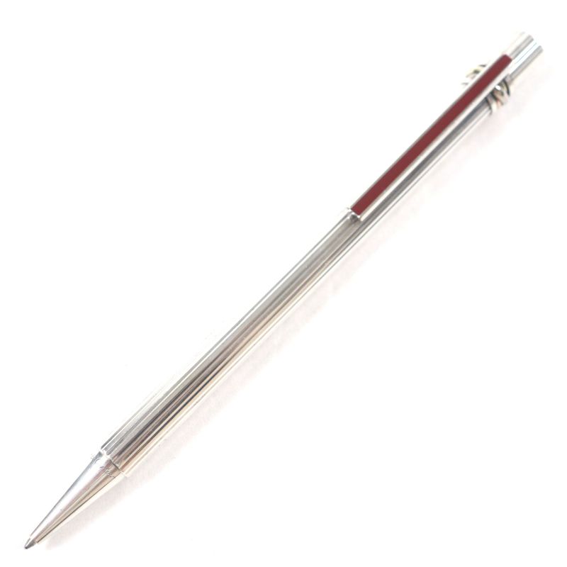  Cartier Trinity Striped Logo Engraved Twist Ballpoint Pen Silver