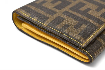 Fendi Wallet Fendi Long Wallet 8m0000 Zucca Pattern Brown Yellow