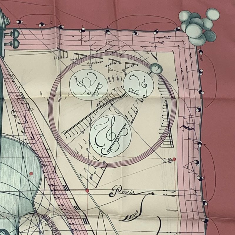 Hermes Scarf Carre 90 Music Played By Spheres La Musique Des Spheres Pink 100%