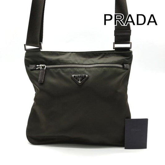 Prada Nylon Tessuto Triangle Logo Brown Shoulder Bag