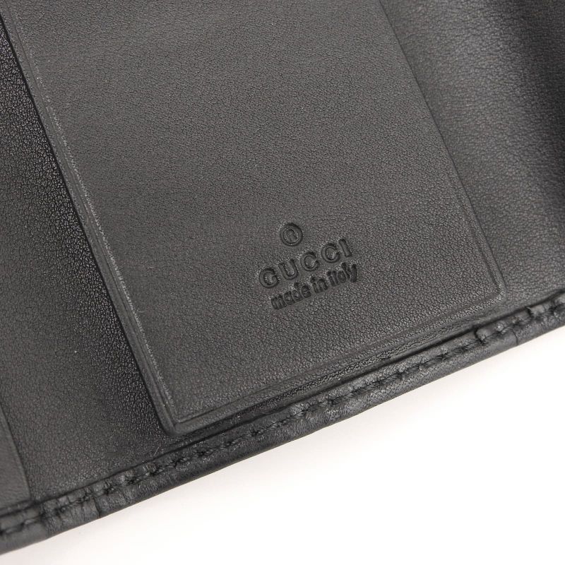 Gucci 181680 Guccissima Interlocking G 6-stack Leather Key Case Black Silver