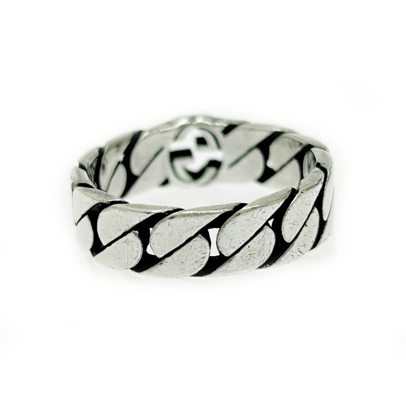 Gucci Silver Interlocking G Chain Ring 5.1g 925 Engraved 473034 Ring