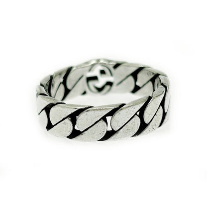 Gucci Silver Interlocking G Chain Ring 5.1g 925 Engraved 473034 Ring
