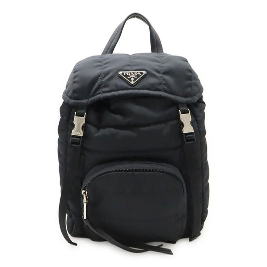 Prada Triangle Logo Backpack Rucksack Sac Quilted Nylon Leather Nero Black