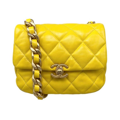 Chanel Shoulder Bag Mini Flap Bag As3205 Matelasse Lambskin Coco Mark Yellow