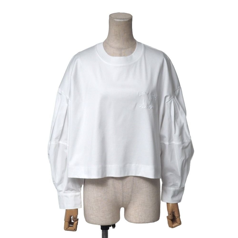 Max Mara Dolly Blouse M Mlogo Embroidery Pullover Volume Sleeve Puff Cropped