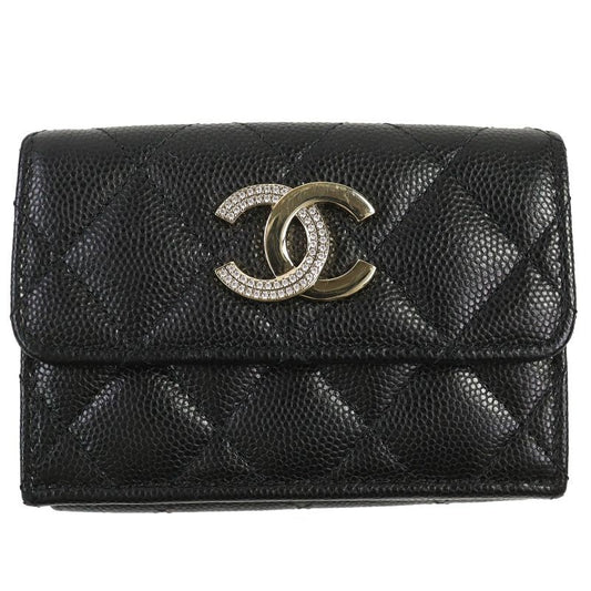 Chanel Ap4173 Caviar Leather Coco Mark Quilted Small Flap Wallet Trifold