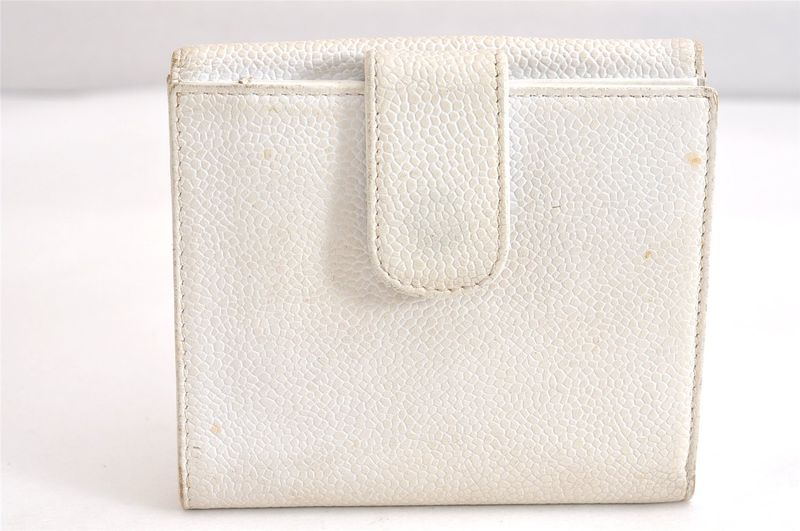 Chanel Calfskin Folding Wallet CC Logo White 2821n