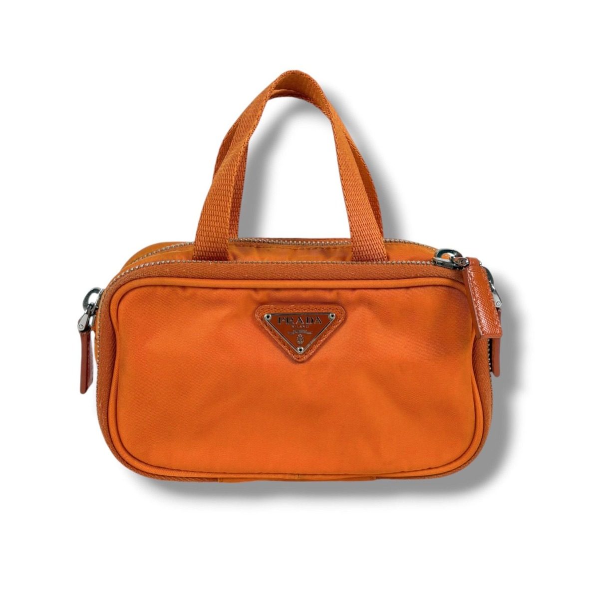Prada Triangle Logo Mini Handbag Pouch Tessuto Nylon Orange — view 11