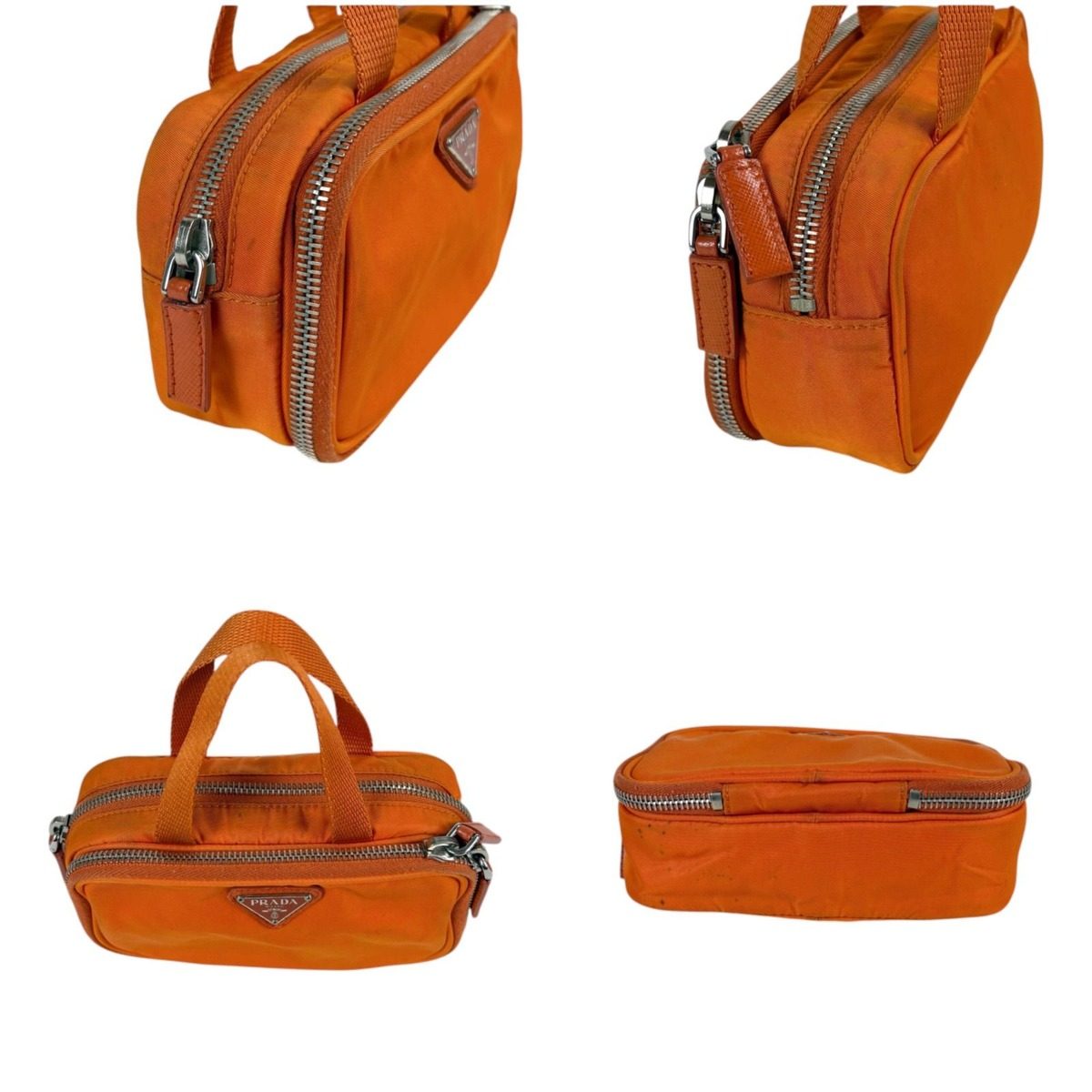 Prada Triangle Logo Mini Handbag Pouch Tessuto Nylon Orange — view 4