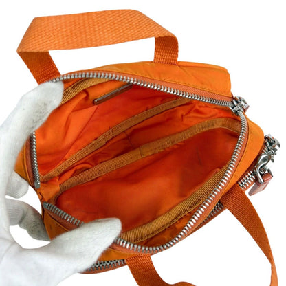 Prada Triangle Logo Mini Handbag Pouch Tessuto Nylon Orange — view 9
