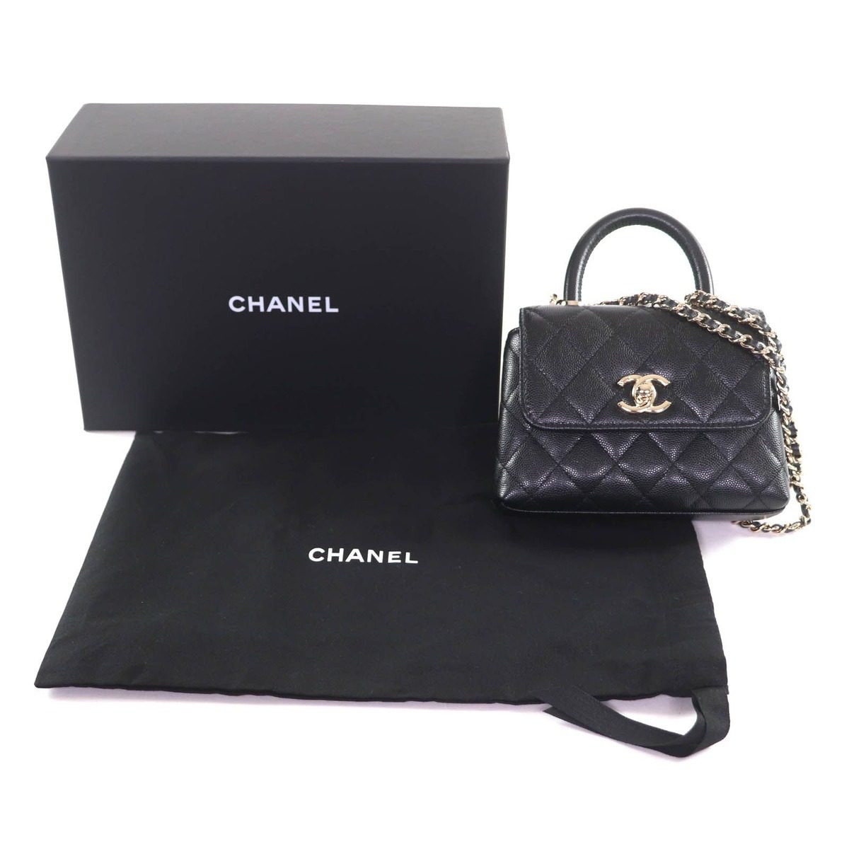 Chanel Caviar Leather Coco Handle Mini Shoulder Bag Black Gold — view 2