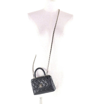Chanel Caviar Leather Coco Handle Mini Shoulder Bag Black Gold — view 6