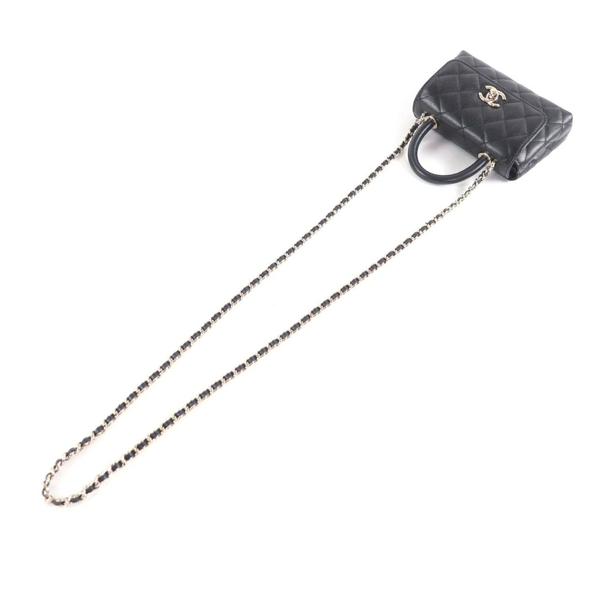 Chanel Caviar Leather Coco Handle Mini Shoulder Bag Black Gold — view 9
