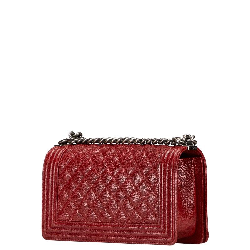 Chanel Coco Marc Boy Chanel 25 Crossbody Chain Shoulder Bag Red Caviar Skin