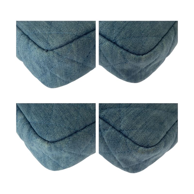 Chanel 255 Quilted Blue Gold Hardware Denim Shoulder Bag Pochette Women 505317