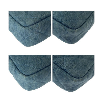 Chanel 255 Quilted Blue Gold Hardware Denim Shoulder Bag Pochette Women 505317