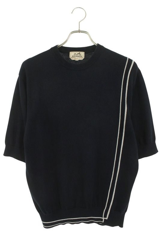 Hermes 24SS Graphic Lines Line-switched Cotton Cashmere Half Sleeve Knit Men's S
