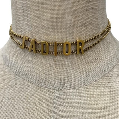 Christian DIOR J'adior 2 Chain Choker Necklace Antique Gold Metal