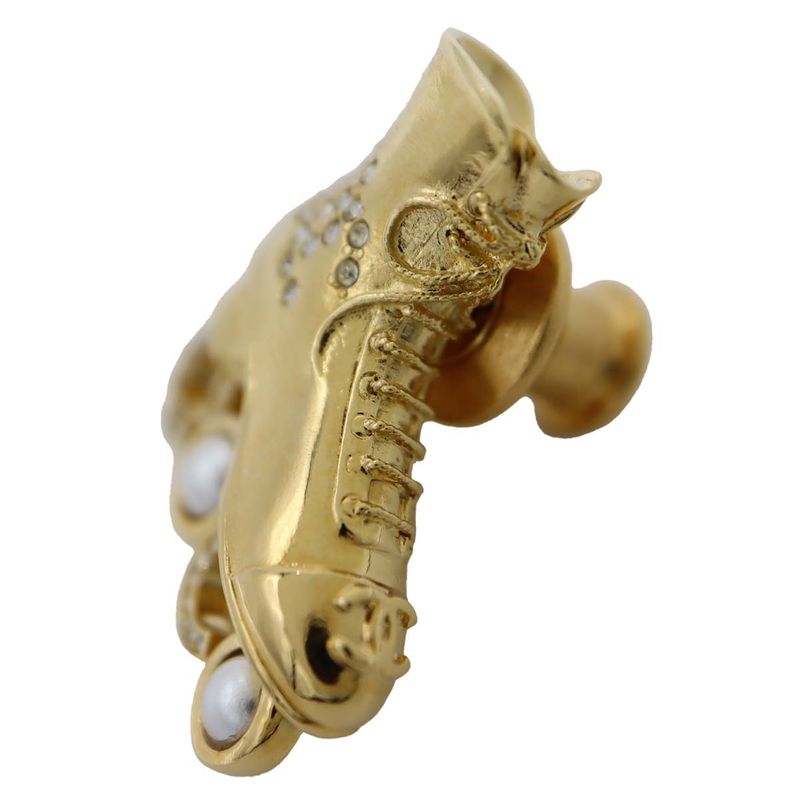 Chanel Roller Skate Brooch F24 COCO Mark Faux Pearl Rhinestone Gold Color H18043