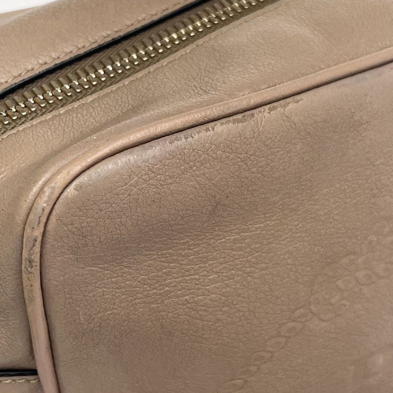 Prada Shoulder Bag Logo Shape Stamped Beige Leather 25ka868