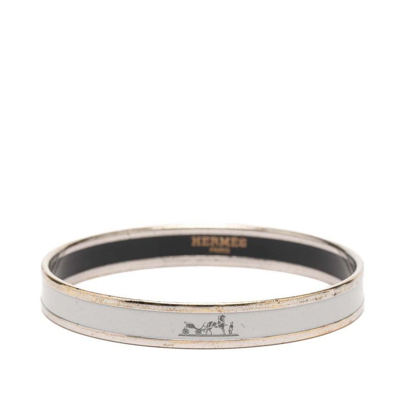 Hermes Enamel PM Bangle Silver Gray Metal Bracelet