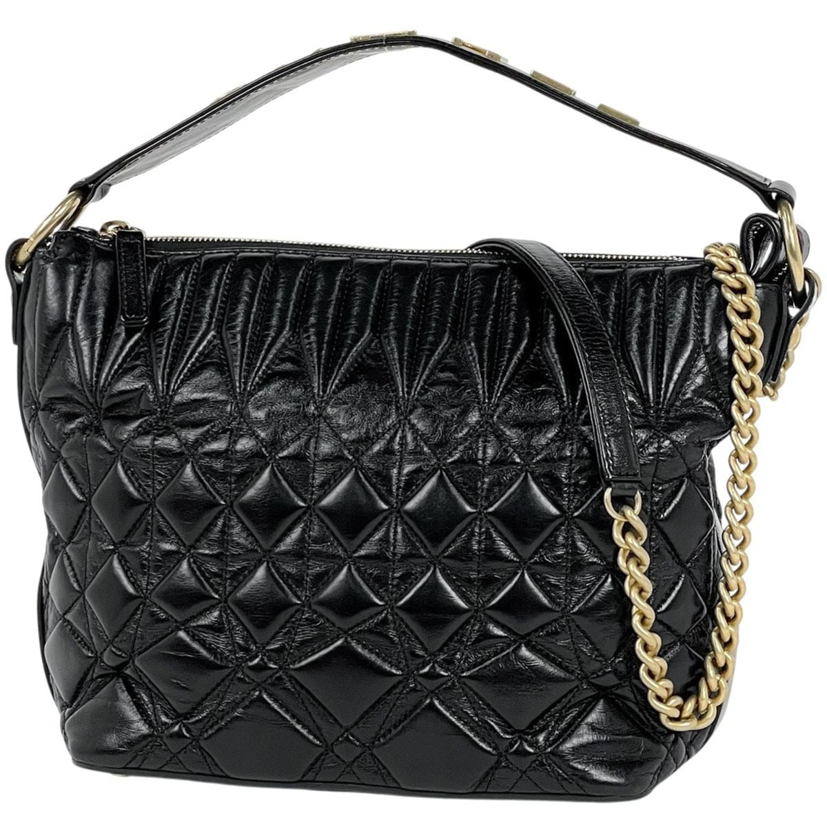 Chanel Logo Chain Shoulder Bag 2-Way Leather Black