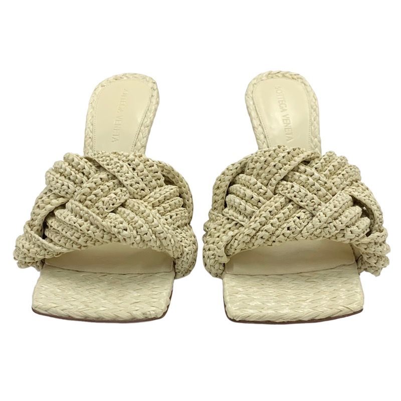 Unused Bottega Veneta Lido Sandals Mule Shoes Intrecciato Raffia Beige