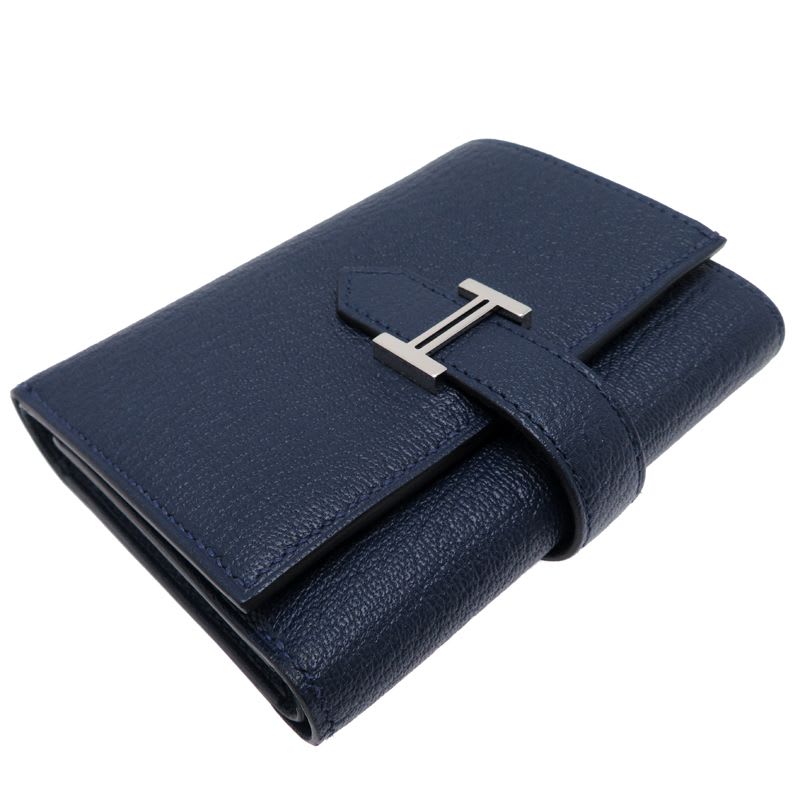 Hermes Trifold Chevre Navy Wallet